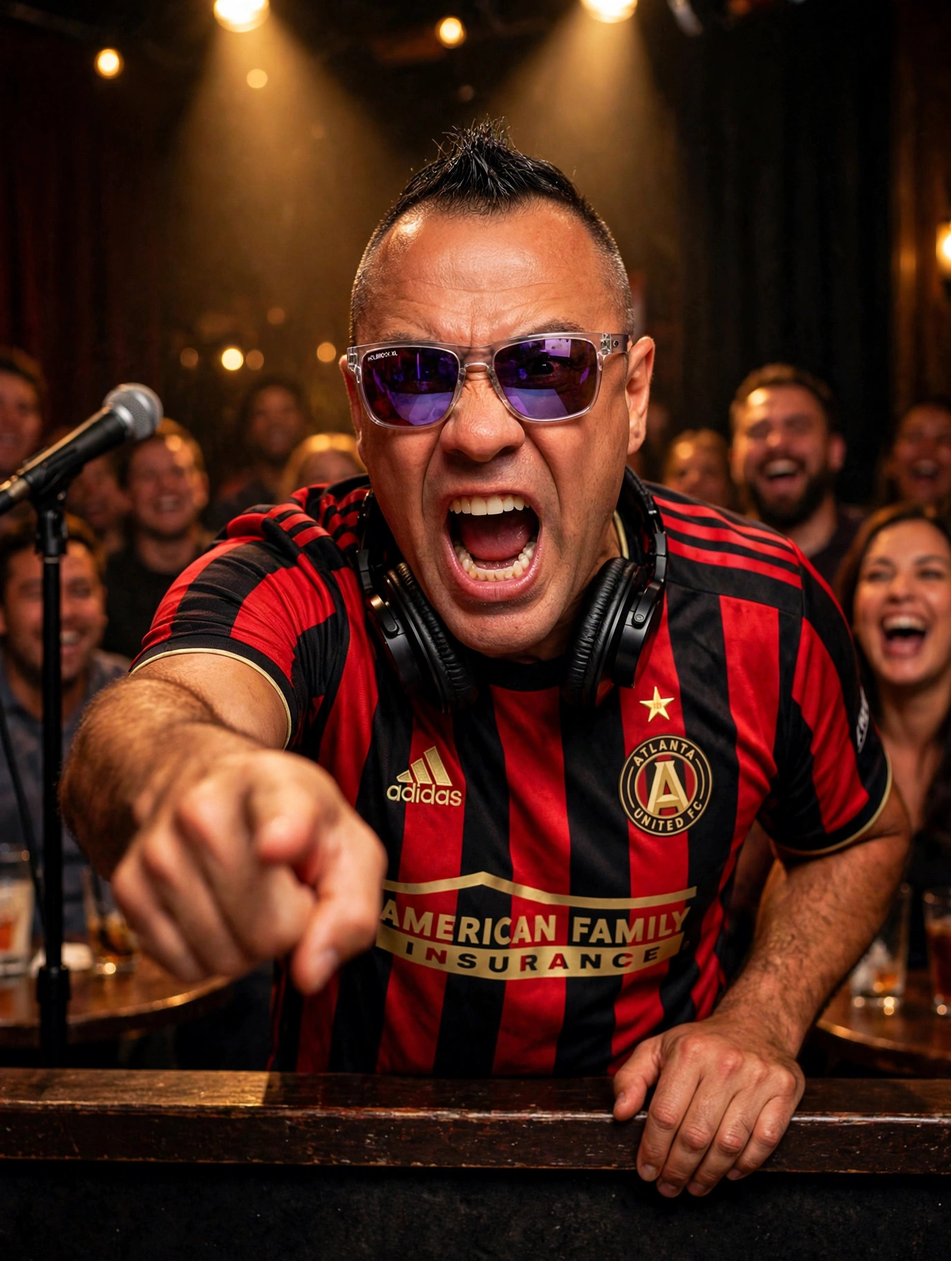 The Roast King Moe Train roasting a front-row crowd member
